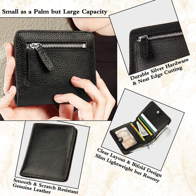 AINIMOER Small Leather Wallet for Women, Ladies Credit Card Holder RFID Blocking Women's Mini Bifold Pocket Purse, Black - Image 3